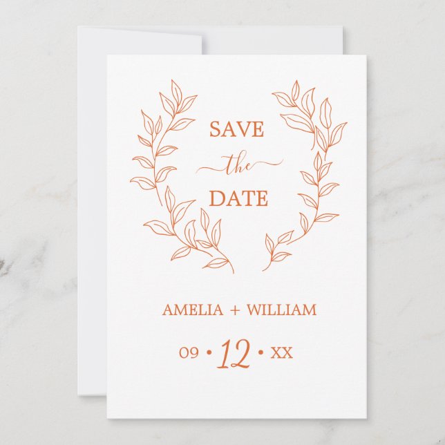 Reserva La Fecha Minimal Leaf Monograma Save the Date Boda  (Anverso)