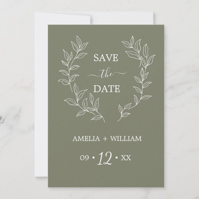 Reserva La Fecha Minimal Leaf Monograma Save the Date Boda  (Anverso)