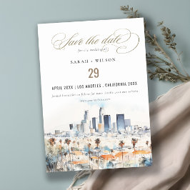 Reserva La Fecha Minimal Los Ángeles, Boda de acuarela de Californi