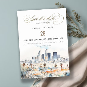 Reserva La Fecha Minimal Los Ángeles, Boda de acuarela de Californi