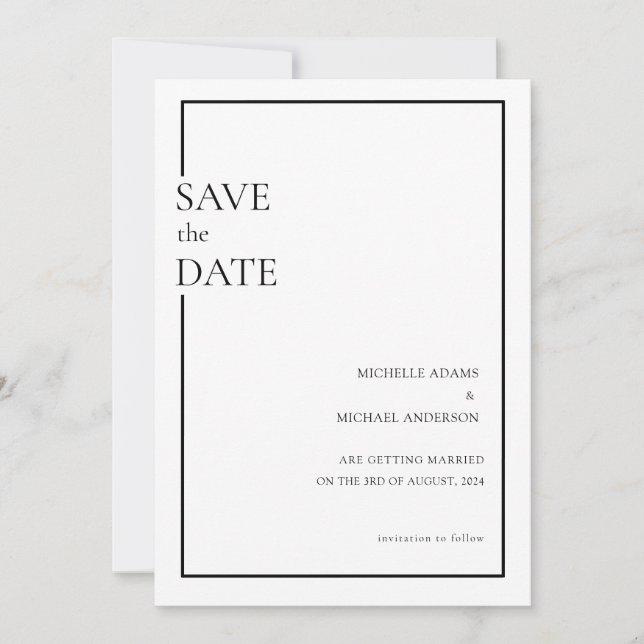 Reserva La Fecha Minimal Moderno Formal Script Negro Salvar La Fech (Anverso)