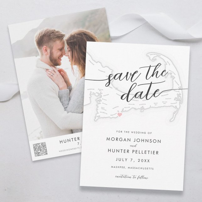 Reserva La Fecha Minimal moderno Popponesset Inn Map Save The Date (Popponesset Inn wedding save the dates with minimal modern black and white design )