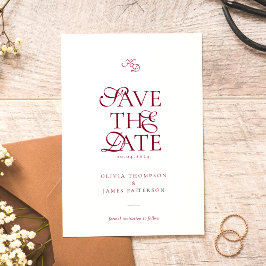 Reserva La Fecha Minimal Monogram Deep Burgundy Script Wedding