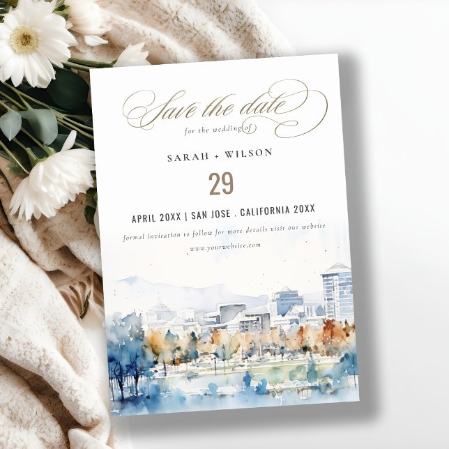 Reserva La Fecha Minimal San José, Boda de acuarela de California (Subido por el creador)