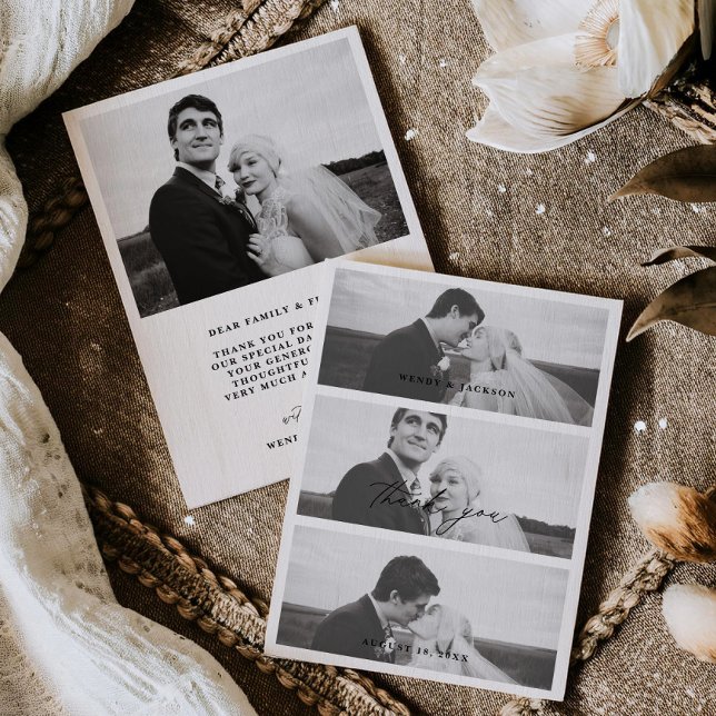 Reserva La Fecha Minimal Wedding Thank You Photo Stack Card  (Subido por el creador)
