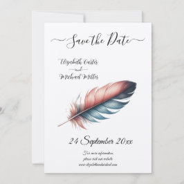 Reserva La Fecha Minimalismo Rosa Pluma Boda Elegante