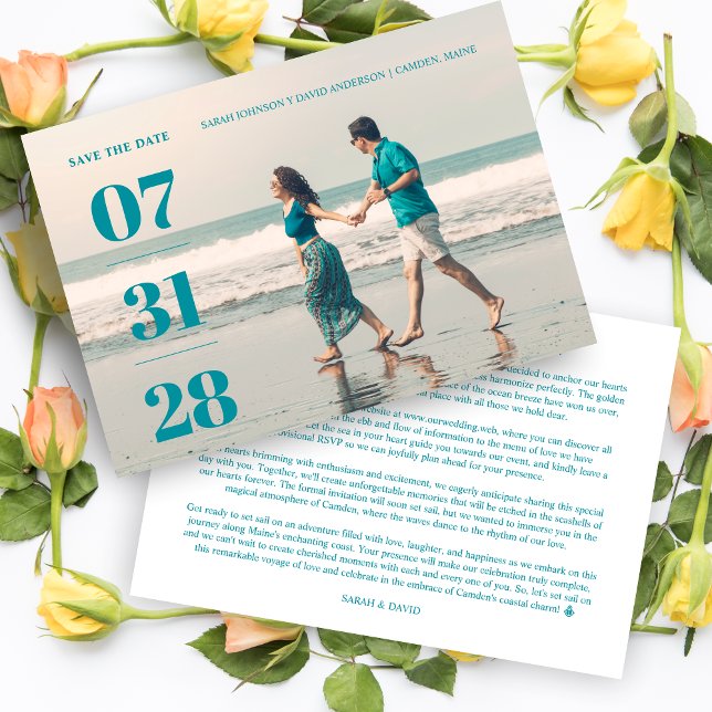 Reserva La Fecha Minimalist Aquamarine Stylish & Fun Wedding Photo  (Minimalist Aquamarine Stylish & Fun Wedding Photo Card Save the Date with Envelope.)