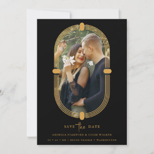 Reserva La Fecha Minimalist Black & Gold Vintage Exquisite Oval