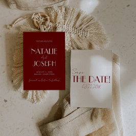 Reserva La Fecha Minimalist Burgundy Whimsical Retro Wedding