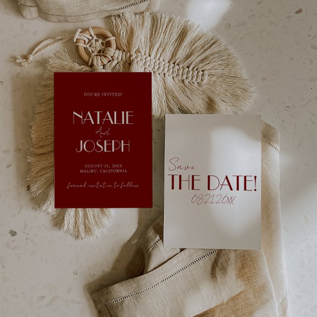 Reserva La Fecha Minimalist Burgundy Whimsical Retro Wedding (Subido por el creador)