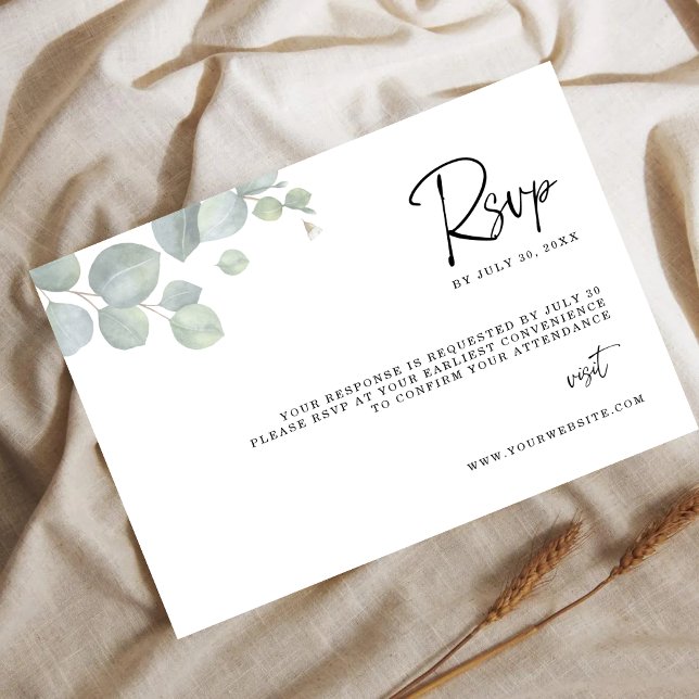 Reserva La Fecha Minimalist Eucalyptus Leaves RSVP Wedding Card (Subido por el creador)