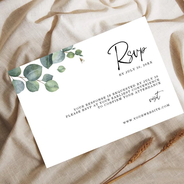 Reserva La Fecha Minimalist Eucalyptus Leaves RSVP Wedding Card (Subido por el creador)