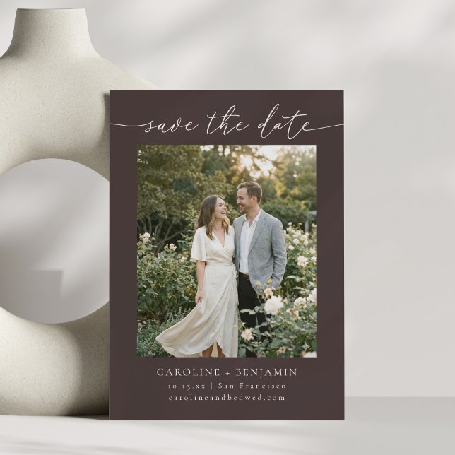 Reserva La Fecha Minimalist Fall Brown Earthy Script Photo Wedding  (Subido por el creador)