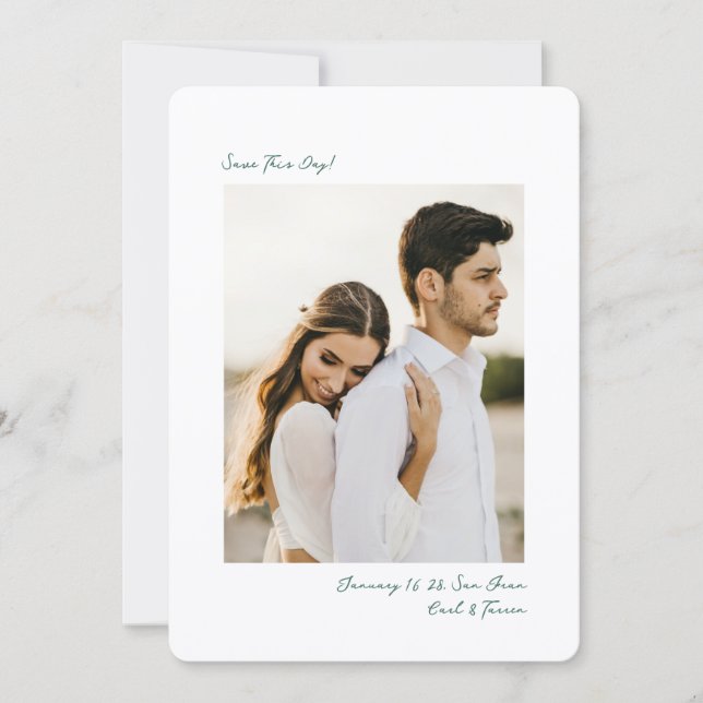 Reserva La Fecha Minimalist Green Insta Photo Film Simple Wedding (Anverso)
