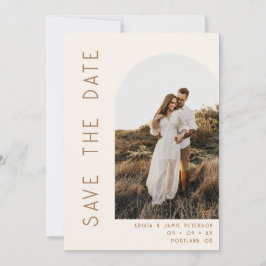 Reserva La Fecha Minimalist Ivory & Tan Arch Photo QR Code Wedding