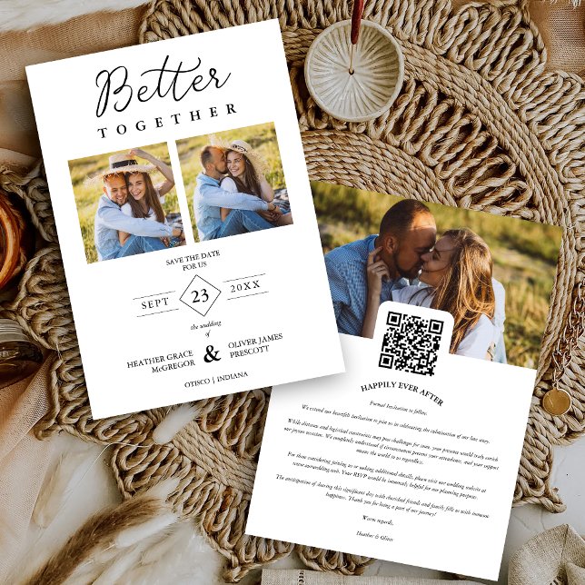 Reserva La Fecha Minimalist Modern Better Together Quote 3 Photos (Minimalist Modern Better Together Quote 3 Photos wedding Save the Date Card with Envelope. )