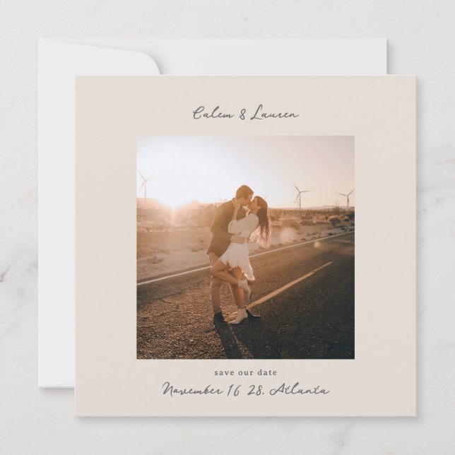 Reserva La Fecha Minimalist Modern Boho Beige Square Photo Wedding (Anverso)