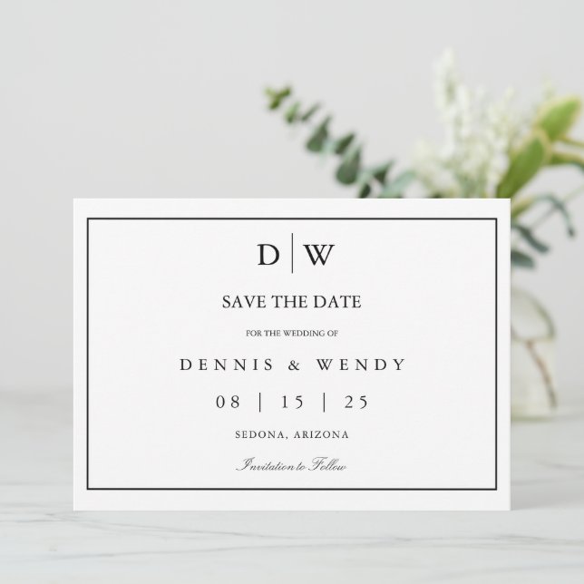Reserva La Fecha Minimalist Monogram Wedding Save The Date (Anverso de pie)