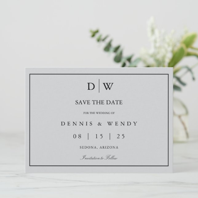 Reserva La Fecha Minimalist Monogram Wedding Save The Date (Anverso de pie)