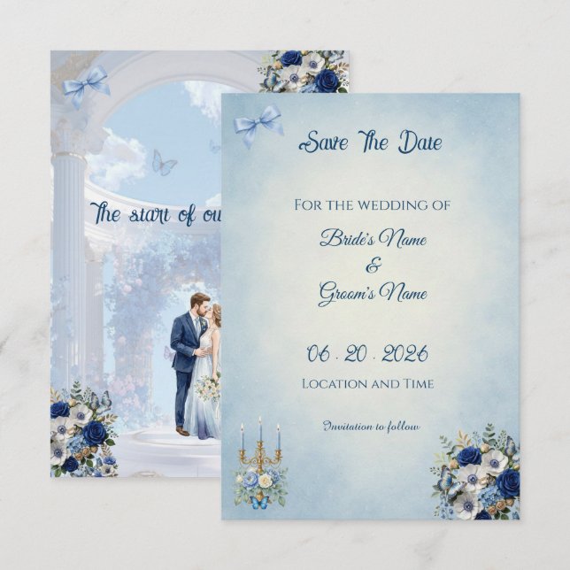 Reserva La Fecha Minimalist Photo Save the Date | Something Blue (Anverso / Reverso)