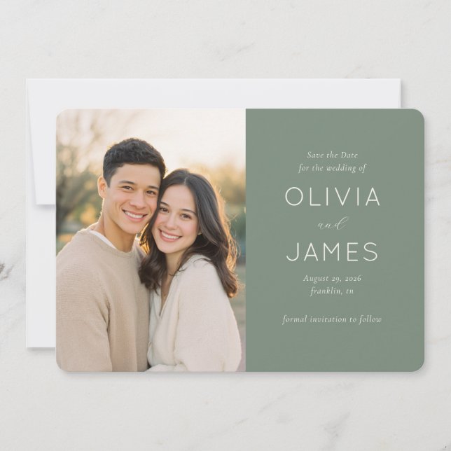 Reserva La Fecha Minimalist Sage Green Wedding Save the Date (Anverso)