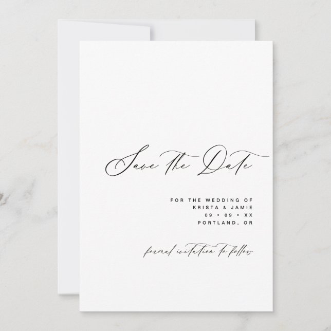 Reserva La Fecha Minimalist Script Black & White Photo Wedding (Anverso)