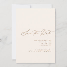 Reserva La Fecha Minimalist Script Ivory & Tan Photo Wedding