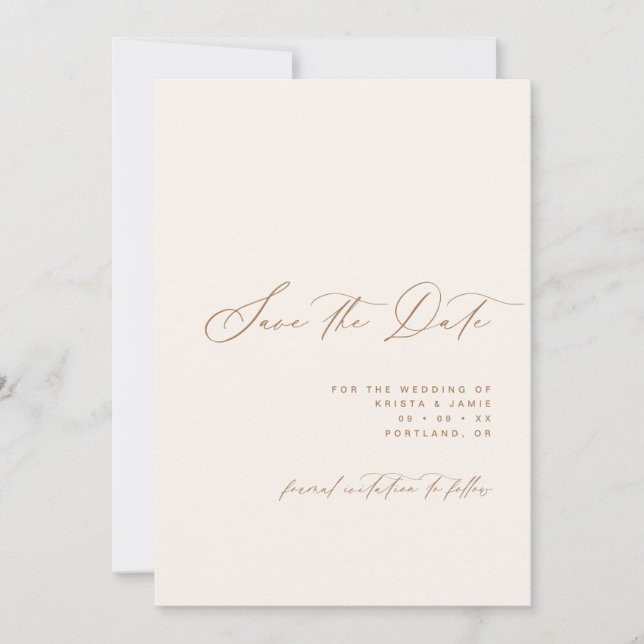 Reserva La Fecha Minimalist Script Ivory & Tan Photo Wedding (Anverso)