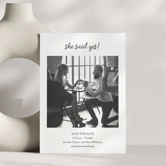 Reserva La Fecha Minimalist She Said Yes Photo Fun Wedding Couple (Subido por el creador)