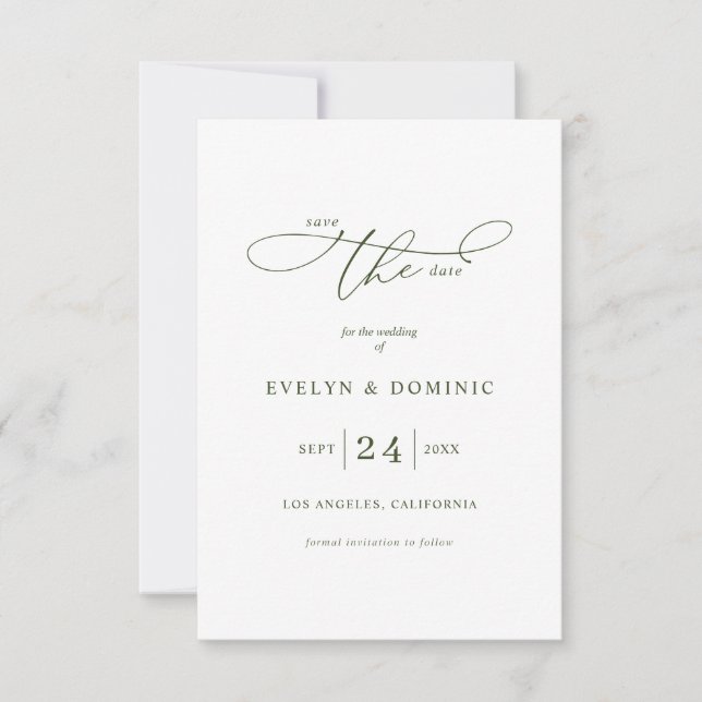Reserva La Fecha Minimalist Typography Olive Green Wedding  (Anverso)