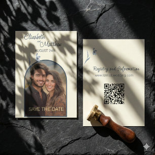Reserva La Fecha Minimalista Arco Azul Floral Crema Foto Boda