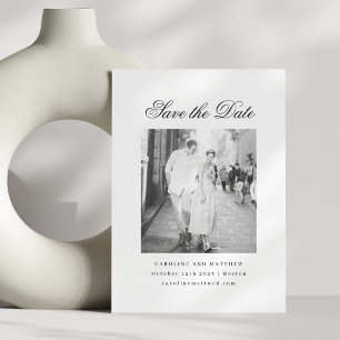 Reserva La Fecha Minimalista Blanco Elegante Script Foto Boda