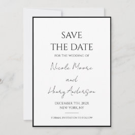 Reserva la fecha Minimalista Blanco Y Negro Boda