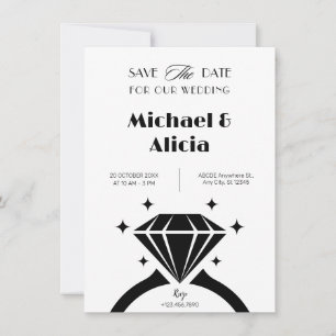 Reserva La Fecha Minimalista boda de anillo de diamantes en blanco 