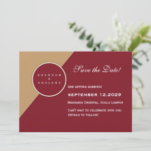 Reserva La Fecha Minimalista Burgundy y Geométrico Camel