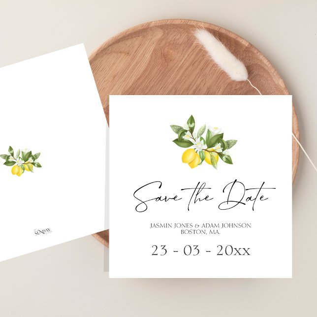 Reserva La Fecha Minimalista Limón Verde Ahorra la Fecha (Citrus Lemons and Greenery Summer Fruits Wedding Save The Date)
