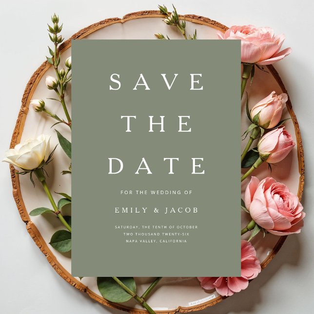 Reserva La Fecha Minimalista Moderna Verde Salvia (Modern Minimalist Sage Green Save The Date)