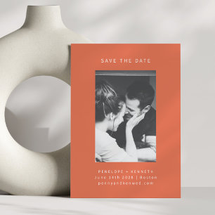 Reserva La Fecha Minimalista Moderno Naranja Brillante Foto Boda