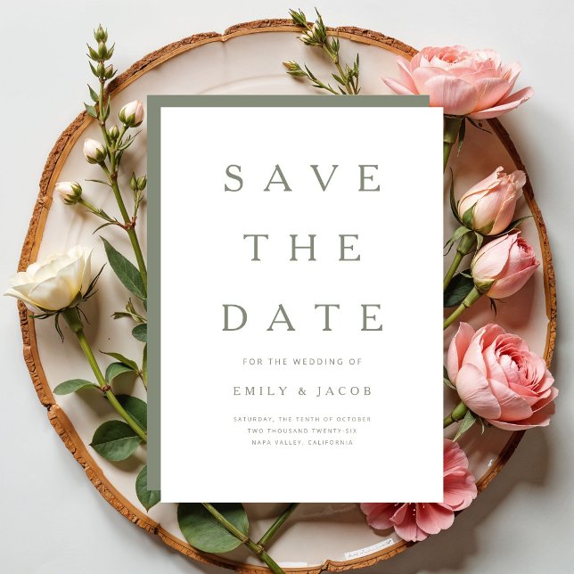 Reserva La Fecha Minimalista Moderno Verde Salvia (Modern Minimalist Sage Green Save The Date)