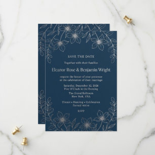 Reserva La Fecha Minimalista Navy y Floral de Plata Save the Date C