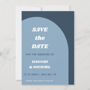 Reserva La Fecha Minimalista Retro 60 Boho Dusty Blue Arch Modern