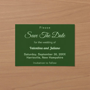 Reserva La Fecha Minimalista Verde Oscuro Aviso de Boda