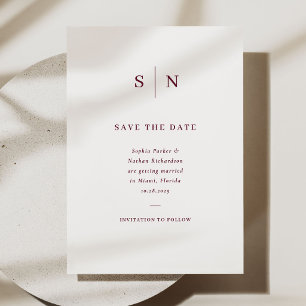 Reserva La Fecha Minimalista y Chic Boda Blanca y Burgundy