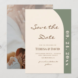 Reserva La Fecha Minimalista y moderna boda verde salvia marfil