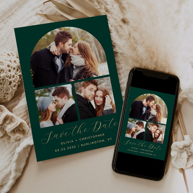 Reserva La Fecha Mínimo oro verde esmeralda de 3 Collages de fotos (Subido por el creador)