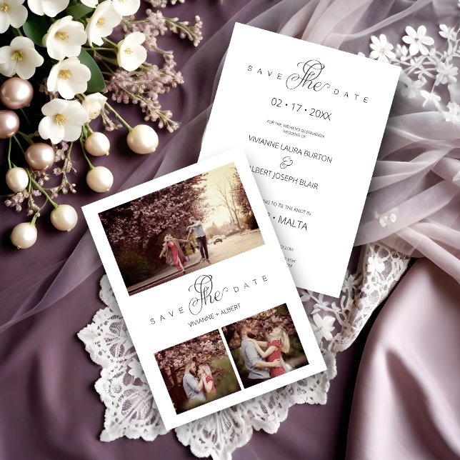 Reserva La Fecha Mínimo vibrante 3 Collage de fotos Boda moderno (Vibrant Minimalism 3 Photo Collage Modern Wedding Save the Date Card. )