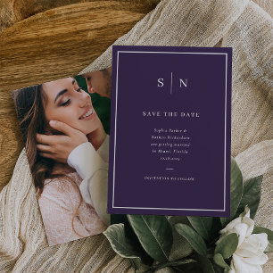 Reserva La Fecha Mínimo y Chic   Morado y Blanco con Foto