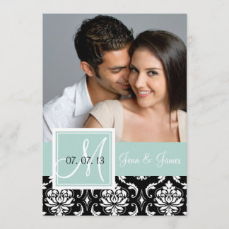 Reserva La Fecha Mint Green Black Damask Photo Save the Date