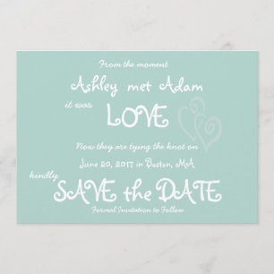 Reserva La Fecha Mint Green Love, Hearts Photo Save the Date Card