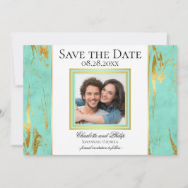 Reserva La Fecha Mint y Gold Marble Photo Save the Date